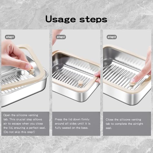 Image of GIUOIDUO 3-Piece Extra Thick 304 Stainless Steel Food Storage Containers with Non-Stick Bottom, Airtight Glass Lids & Silicone Seal, Stackable Kitchen Organization Boxes for Food Preservation