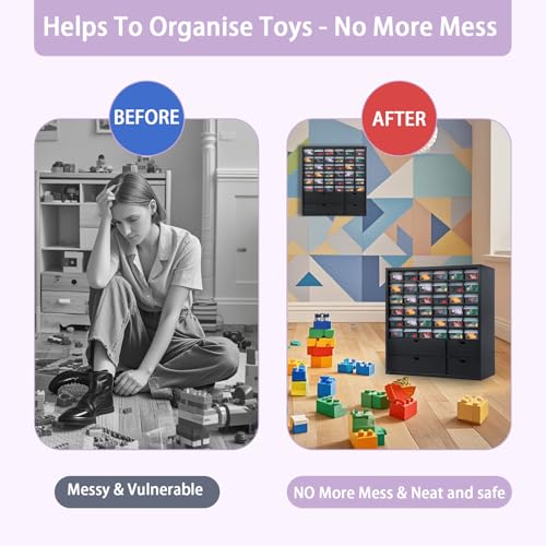 Image of VERANI Solid Wood Minifigures Miniature Storage Organizer - Figurines Collectibles Cabinet Wall Mount Figure Organizer for Action Figure Small Objects, Tool Storage - Black