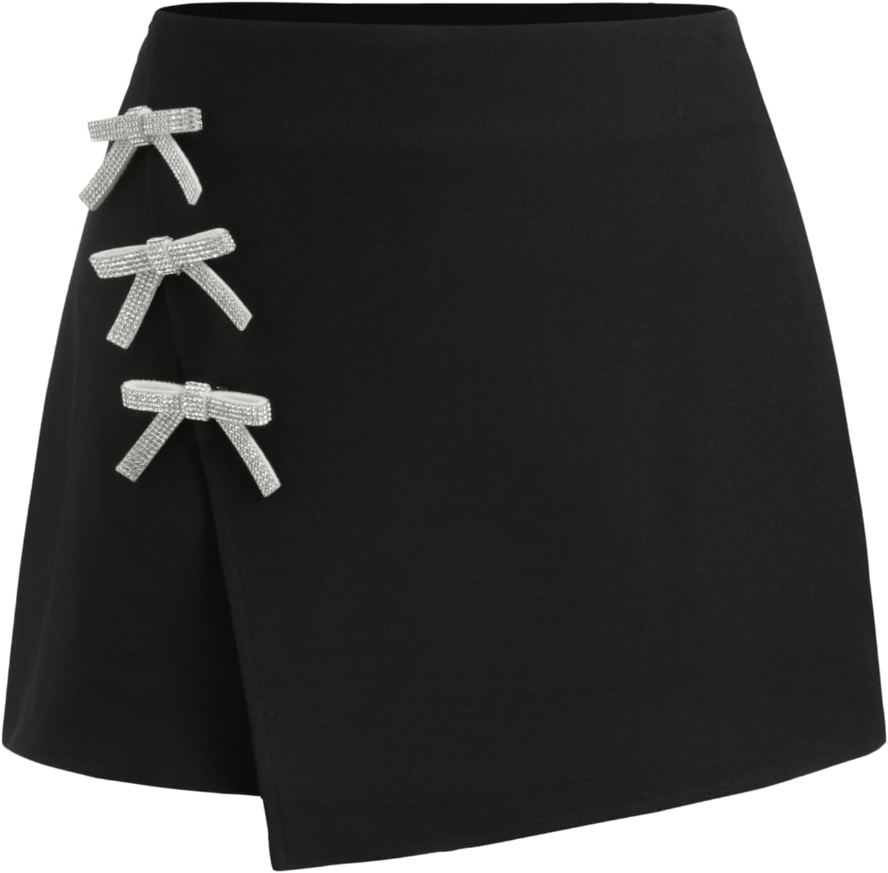 CIDER Mini Skirt Wrap Bowknot Solid Mid Waist Lined Slight Stretch Woven Fabric Regular Fit Mini Skirts for Women
