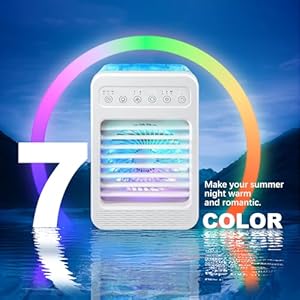 Portable air conditioners 2025 evaporative air cooler humidifier 4 speeds 7 colors light 3 timer personal mini air conditioner fan desktop cooling fan with 650ml water tank for home room office  urban country home decor