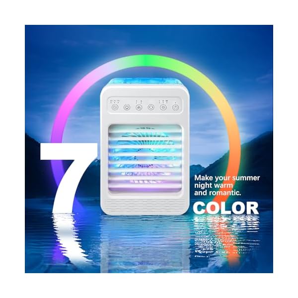 Portable air conditioners 2025 evaporative air cooler humidifier 4 speeds 7 colors light 3 timer personal mini air conditioner fan desktop cooling fan with 650ml water tank for home room office  urban country home decor