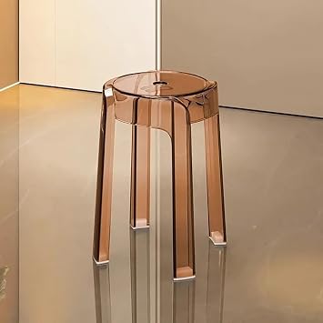 Modern Arylic Stool, Nestable Small Stool for Small Space, Space Saving Transparent Stool, Clear Stackable Seat, Small Dining Chair for Adults, 250Kg Capacity, for Bedroom/Apartment,Amber