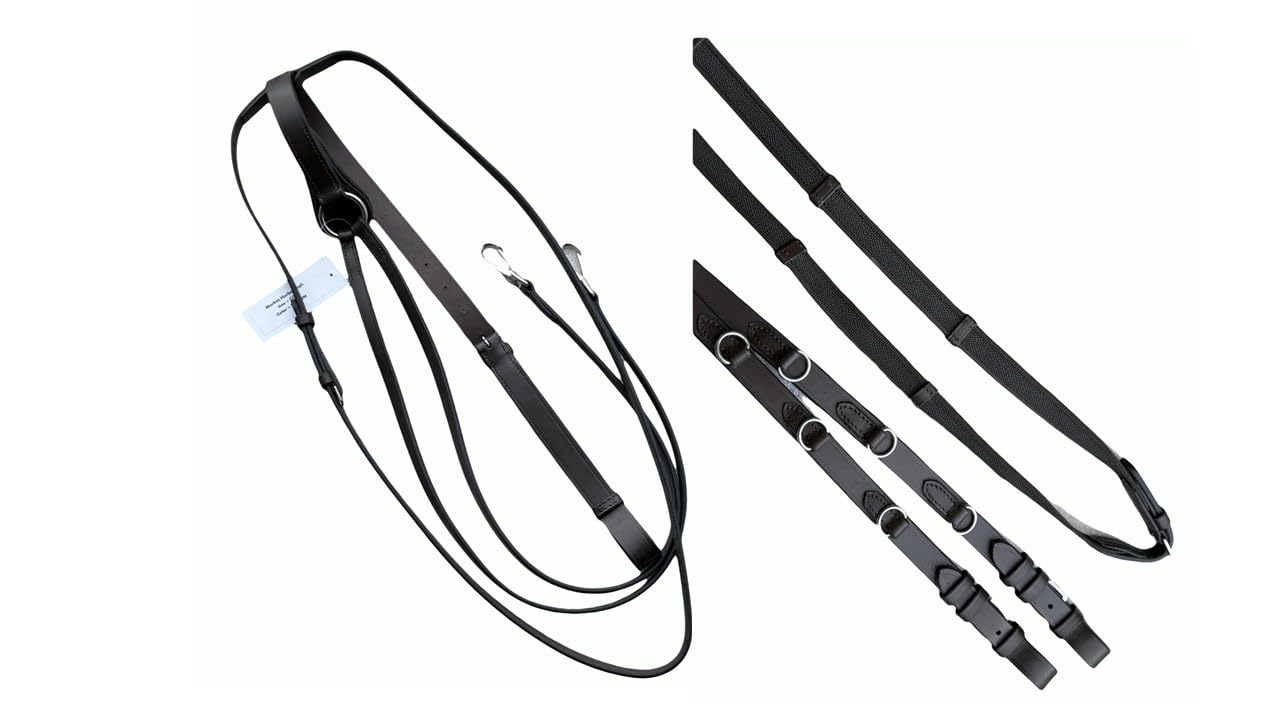 Equipride Market Harborough with Anti-Slip Reins, Solid Brass Fitting, Black and Brown, Full to Pony Size, Horse Tack Equipment (Black, Cob)