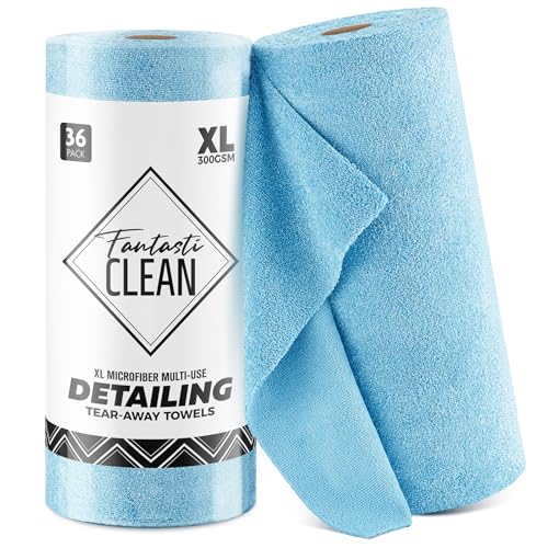 Fantasticlean XL Tear-Away Microfiber Cleaning Cloth Roll, 16'' by 16''- 36 Sheets, Thick & Large Detailing Towels, Ultra Absorbent, Lint-Free Reusabl