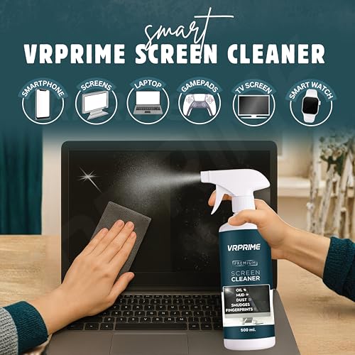 Image of VRPRIME Laptop Cleaner Kit | Combo with 500ML Laptop Screen Cleaner Spray for Keyboard, Mobile Phone, Camera Lens, Computer, Gadgets, Electronics, TV | Large Microfiber Cloth & Brush
