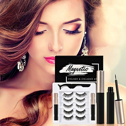 Magnetic eyelashes with eyeliner，Beevila False Eyelashes Upgraded 5D Magnetic Eyeliner and Eyelashes Kit, fake eyelashes 5 Pairs with Tweezers, Easy to Wear,No glue!
