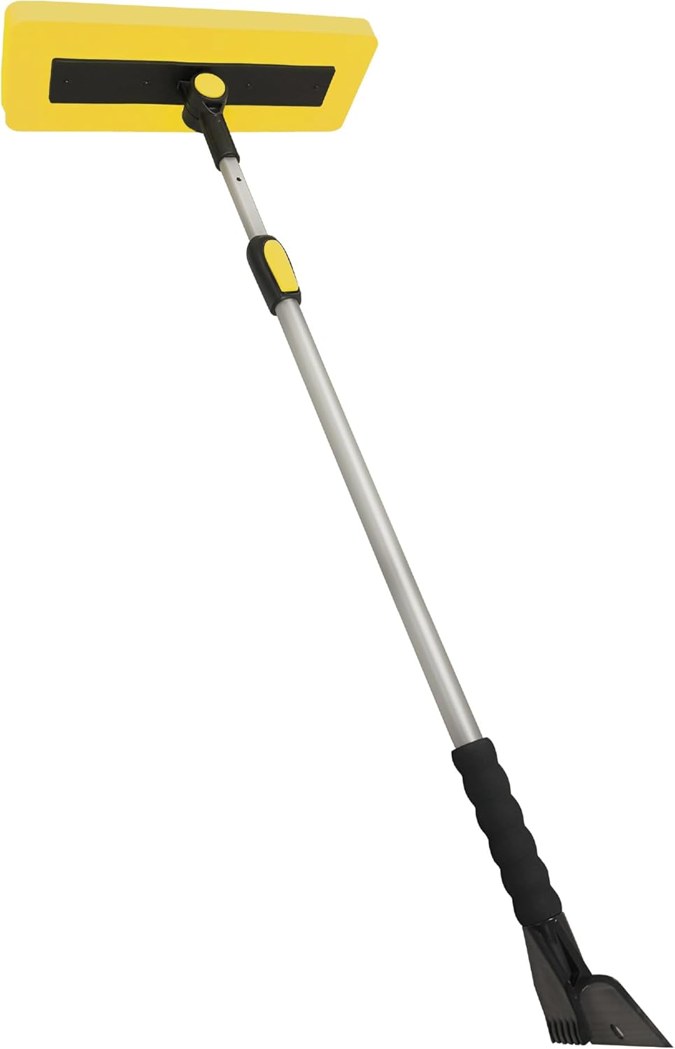 Snow Joe 2-in-1 Telescoping Snow Broom and Ice Scraper with 18-Inch Non-Scratch Foam Head - Car Cleaning Tool with Long Extendable Handle for Windshield, Roof, Truck, and SUV, SJBLZD-PRX