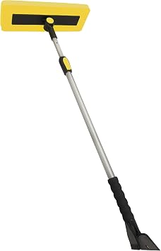 Snow Joe 2-in-1 Telescoping Snow Broom and Ice Scraper with 18-Inch Non-Scratch Foam Head - Car Cleaning Tool with Long Extendable Handle for Windshield, Roof, Truck, and SUV, SJBLZD-PRX