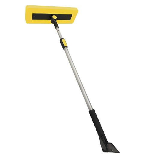 Snow Joe 2-in-1 Telescoping Snow Broom and Ice Scraper with 18-Inch Non-Scratch Foam Head - Car Cleaning Tool with Long Extendable Handle for Windshield, Roof, Truck, and SUV, SJBLZD-PRX