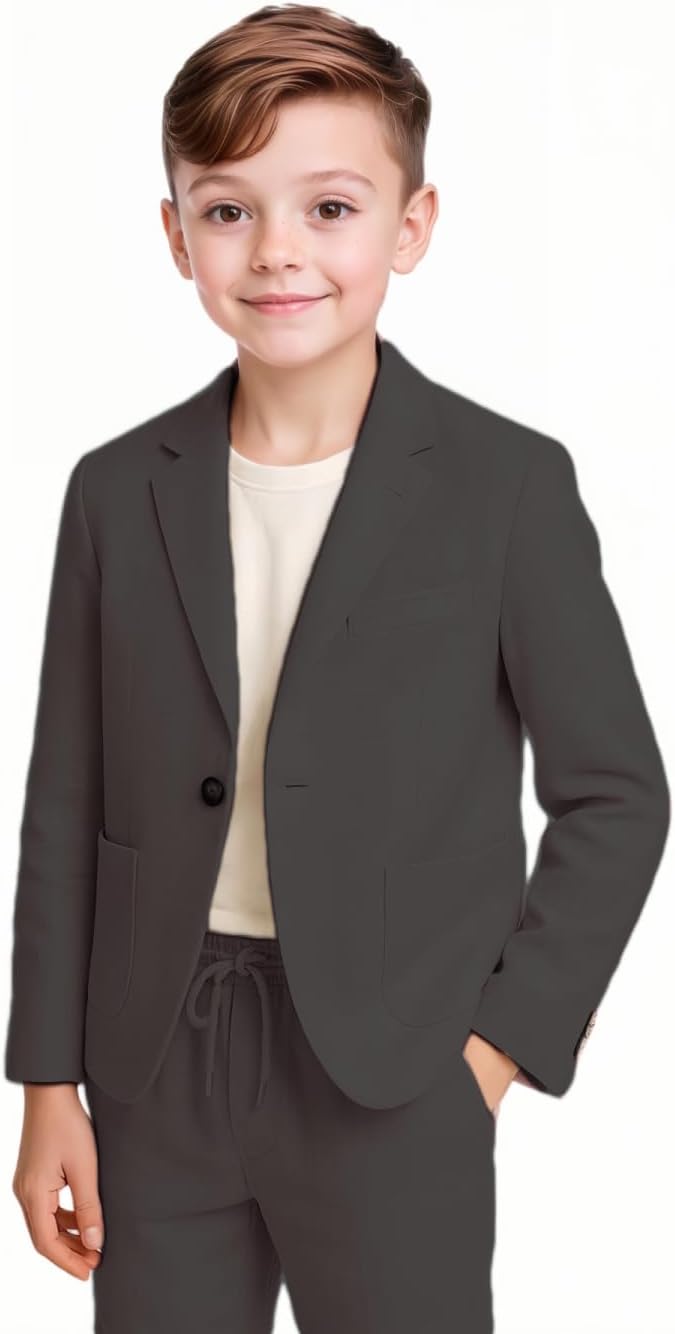Boys Linen Suit Set Tuxedos Outfit for Kids Slim Fit 2Piece Summer Beach Wedding Casual Jacket Pants Set