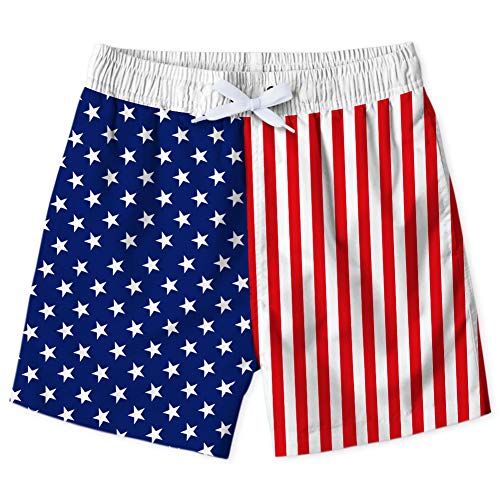 Boy's Usa Flag Stripe Quick Dry Swim Trunks Causal Holiday Board Beach Shorts Novelty Surf Bathing Suit For Kids 8-9T #TOP5