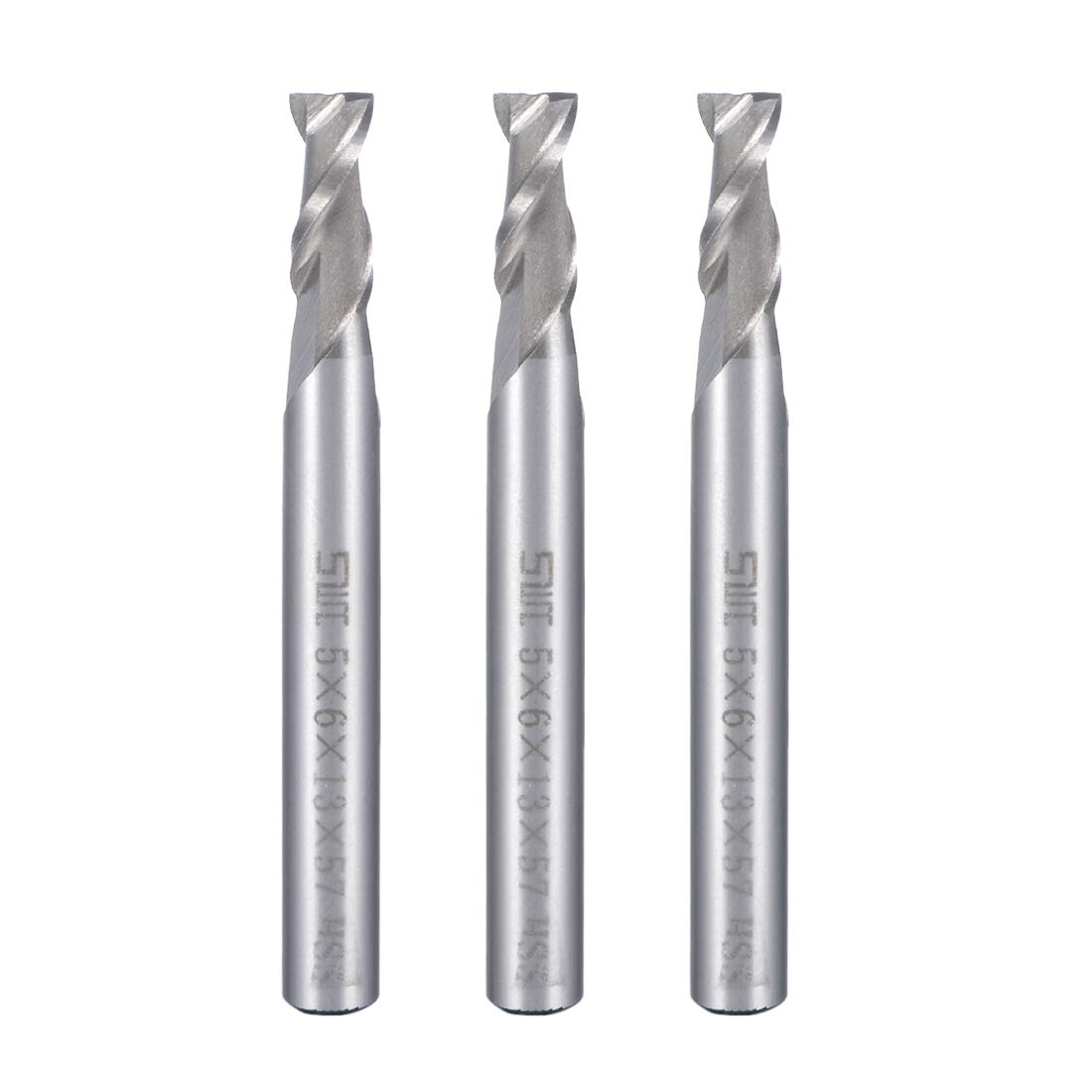 uxcell 3pcs 6mm Shank 5mm x 13mm Straight Flat Nose End Mill Cutter CNC Router Bits 2 Flute
