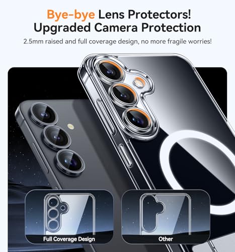 Image of CANSHN Strong Magnetic & Seamless Stand Designed for Samsung Galaxy S24 Case [Full Camera Protection] [Adjustable Kickstand] [Compatible with Magsafe], Crystal Clear