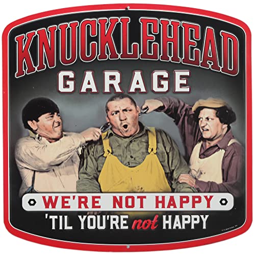 The Three Stooges Knucklehead Garage Embossed Metal Sign - Vintage Three Stooges Sign for Garage or Man Cave
