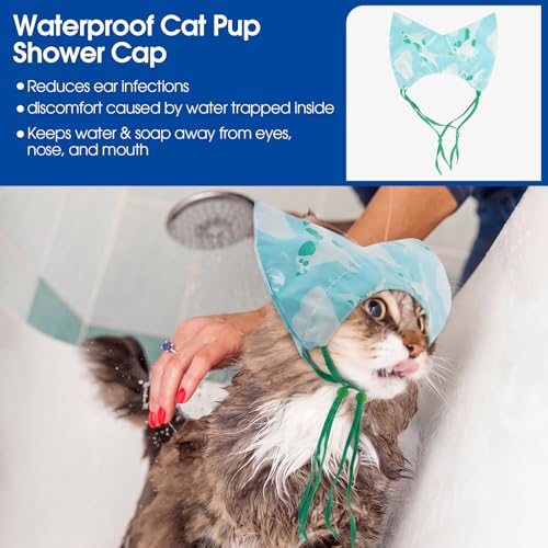 Image of Nanaki Adjustable Cat Shower Cap-Waterproof Sphynx Shower Cap For Cats | For Small Dogs Kitten Puppy, Reusable Pet Ear Protection Ear Covers for Bath Grooming Ear Drops Guard