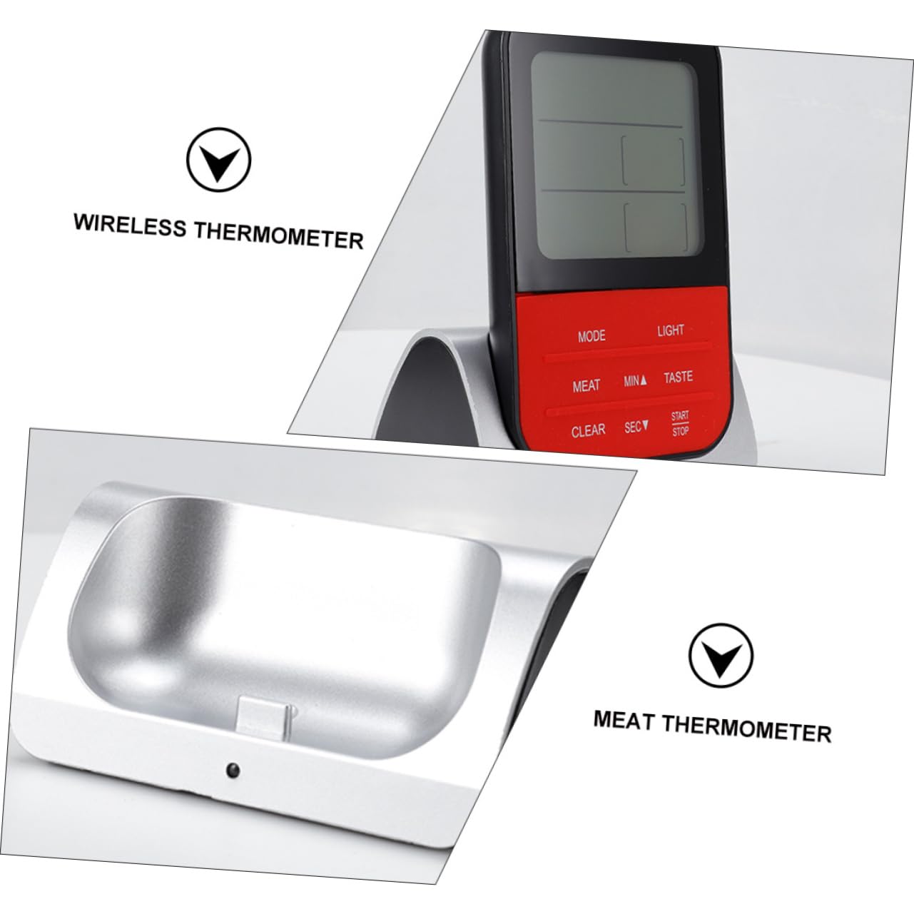 COLLBATH Termómetro de Cocina Inalámbrico 2 Sondas para Carne de Vacuno y Ternera, Lcd Grados Celsius y Fahrenheit, Adecuado para Parrilla y Horno