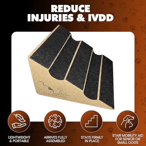 StairWedge Hundetreppe – Einzelne, weiche Teppichrampe für Haustiere, geriffelte Sicherheitsstufe für sicheres Klettern, Rampe aus Naturkork für Hunde, Katzen und Kleintiere zur Mobilitätshilfe