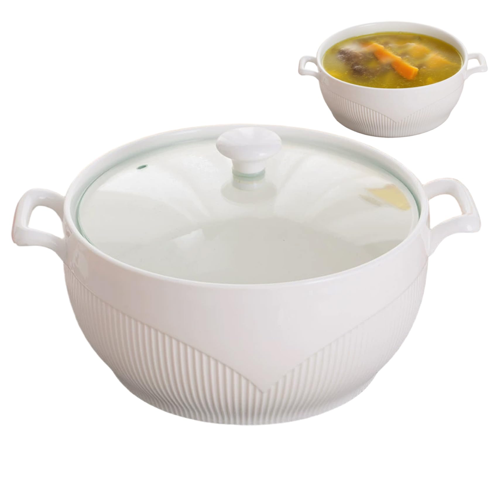 Zuppiera Rotonda in Ceramica da 2600 ml Ciotole da Portata con Coperchio, Ciotole per zuppa Resistenti al Calore con Manici, Adatte al microonde per ristoranti, cucine domestiche
