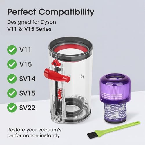 Dust Bin Replacement Compatible with Dyson V11 V15 SV14 SV15 SV22 Vacuum Cleaner, Upgraded Large Clear Bin for Dyson Canister Part No.970050-01/965443-01 - 1