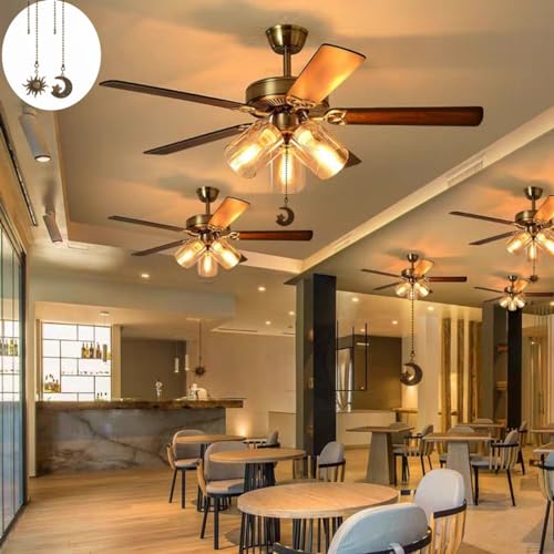 Image of Ceiling Fan Pull Chain Set,Decorative Fan Pull Chain Pendant Extension, 12 Inches Lighting & Fan Beaded Ball Chain Extender with Connector Moon and Sun- 4Pcs