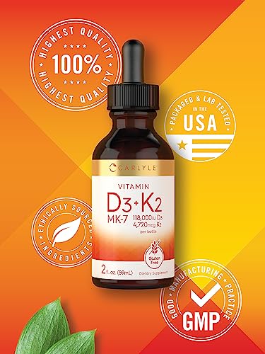 Carlyle Liquid Vitamin D3 With K2 Drops | 2 Fl Oz | Mk-7 Supplement | Vegetarian, Non-Gmo, Gluten Free #TOP4