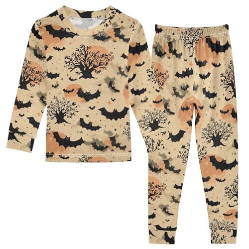 Pajama Sets Long Sleeve Halloween Bats and Trees Soft Comfy Sleepwear 2 Piece PJS 3-8T