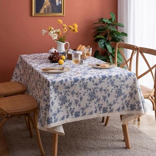 Ggaimwf Checkered Linen Tablecloth - Vintage Patchwork Rectangle Table Cover For Farmhouse Dining, 54x78 Inches