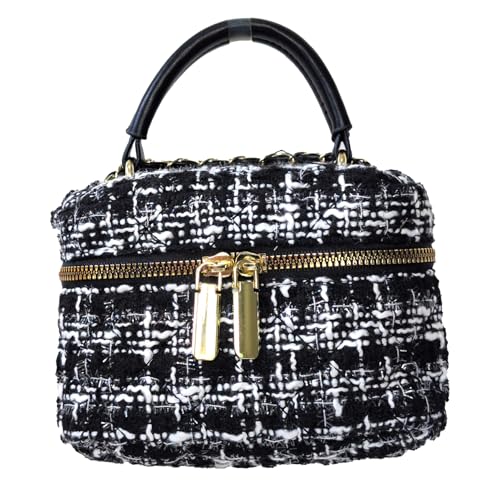 Regina Chic Houndstooth Tweed Vanity Case Mini Crossbody with Gold Accents