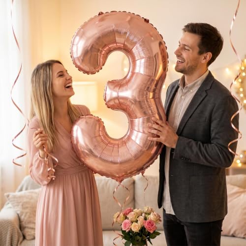 Image of YPSelected 32 Inch Large Foil Helium Number Balloon Birthday Wedding Party 0-9 (Rose Gold, 3)
