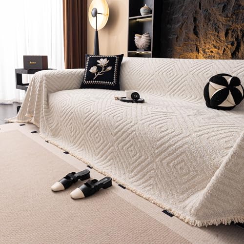 VanderHOME Plaid Sofa Reversible, Manta Moderno con Diseño Geométrico, Multifuncional Manta Sofa, Suave y Cómoda para Sala de Estar, Dormitorio y Decoración Hogar 180 * 180cm-Beige