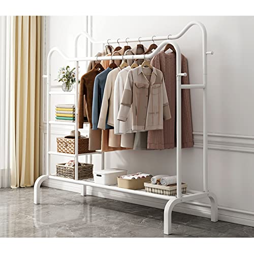 PAHION Doble Polo Ropa Colgante rieles Metal pesado deber prenda Rack Percha independiente Soporte de Abrigo Grande Comercial Con estante de almacenamiento inferior Para dormitorio Entrada