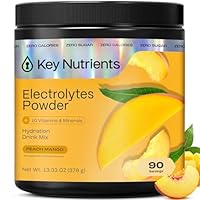 KEY NUTRIENTS Multivitamin Electrolytes Powder No Sugar - Tropical Peach Mango Electrolyte Powder - Endurance & Energy Supplement - Hydration Powder - No Calories - 90 Servings - Made in USA