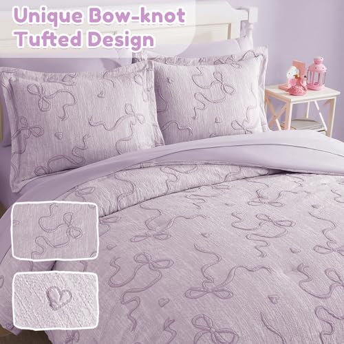 Image of Queen Comforter Set - 7 Pieces Bow Jacquard Bed in a Bag Girls Bedding Set