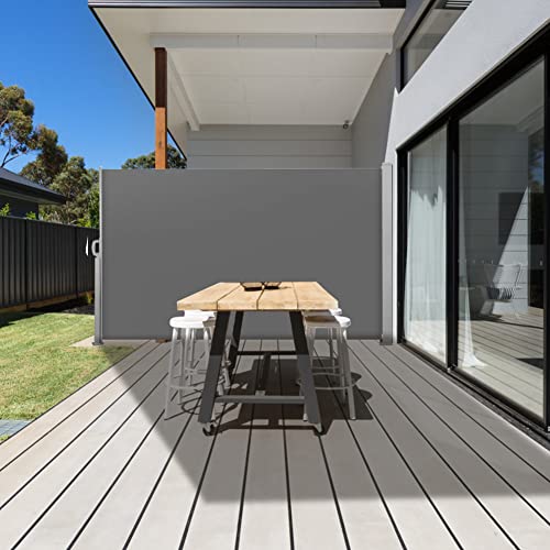 Rungao Paravent Exterieur Retractable de Patio, 160X300cm Auvent Store Latéral Paravent Extérieur Rétractable, Protection Intempéries UV Brise Vue Rétractable pour Jardin, Balcon, Terrasse, Gris