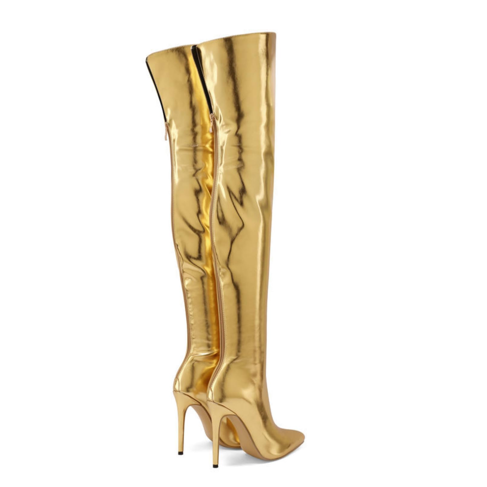 Mujer Botas De Punta Fina Botines Altos Tacón Estileto Botas Largas con Cremallera Trasera Botas De Moto De Cuero Botas Invernales Elásticas Botas De Montar Slouch