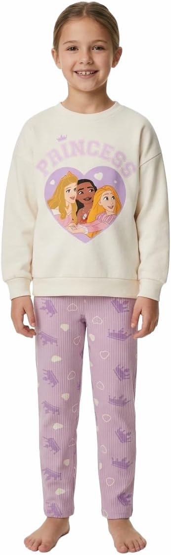Disney Princess Girls Sweatshirt and Leggings Set | Long Sleeve Crew Neck Pullover Outfit Merch