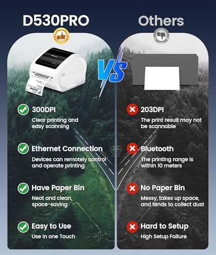 Image of Phomemo D530 Pro 4x6 Shipping Label Printer 300 DPI with 500 Labels, Bluetooth for Mobile, Ethernet USB & Bluetooth for Computer, Thermal Printer with Built-in Paper Bin, for Small Business USPS UPS
