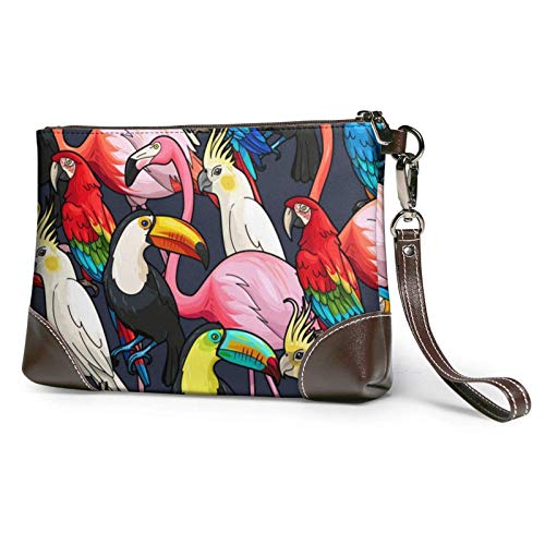 XCNGG Bolso de mano con estampado de aves silvestres tropicales  monedero de cuero desmontable
