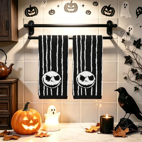 Halloween Striped Skull Hand Towels 2 Pack, Reversible Cotton Décor - image 5