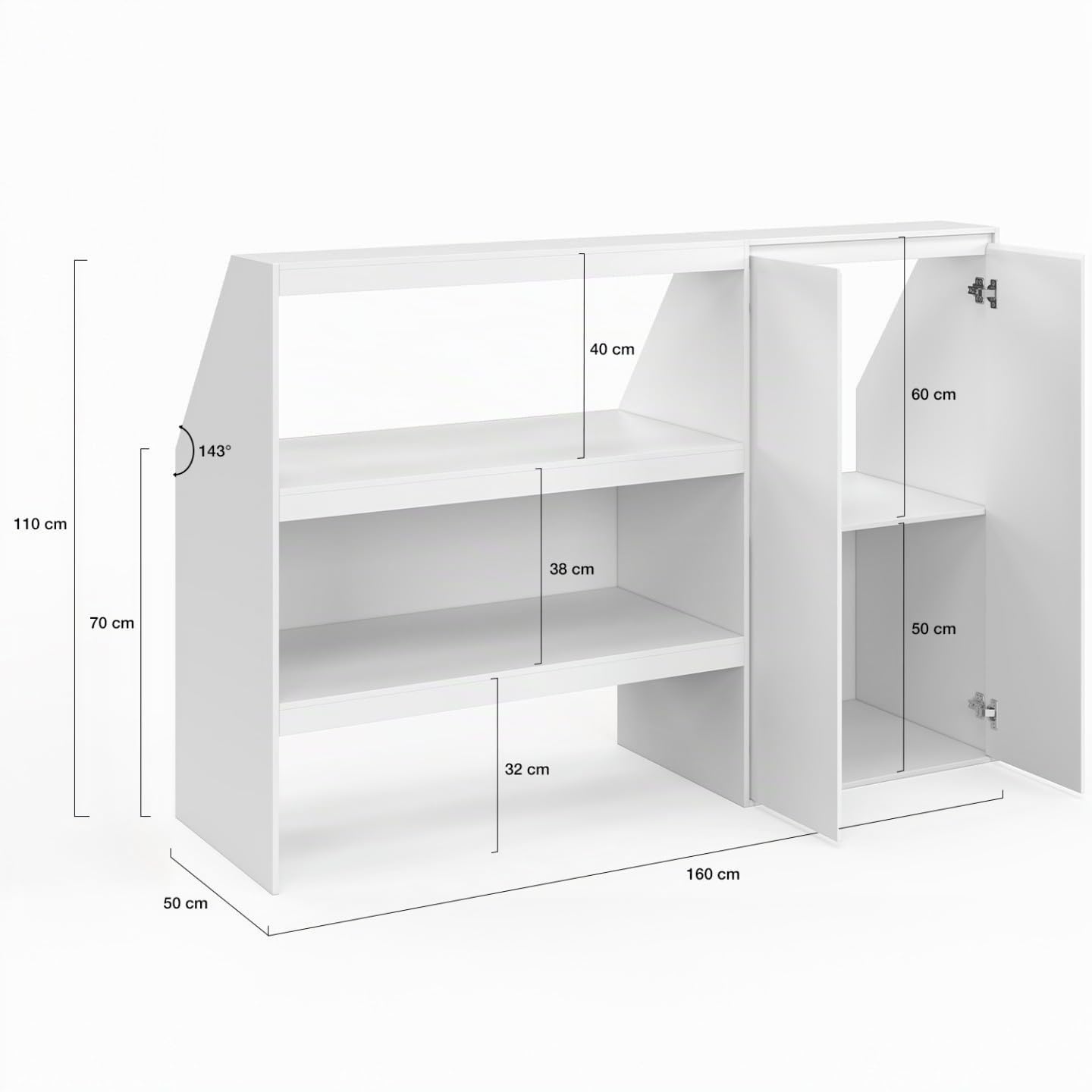 IDMarket - 2-Ebenen-Regal + 2-türiger Schrank unter Dachschräge TOMI weiß