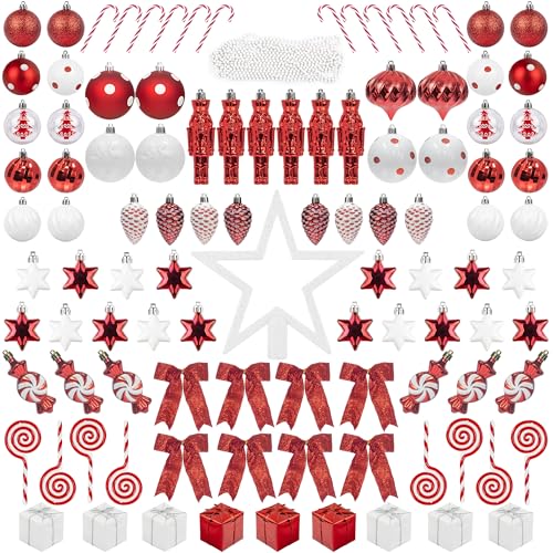 105pcs Christbaumschmuck volles Set aus rot und Weiss weihnachtskugeln...