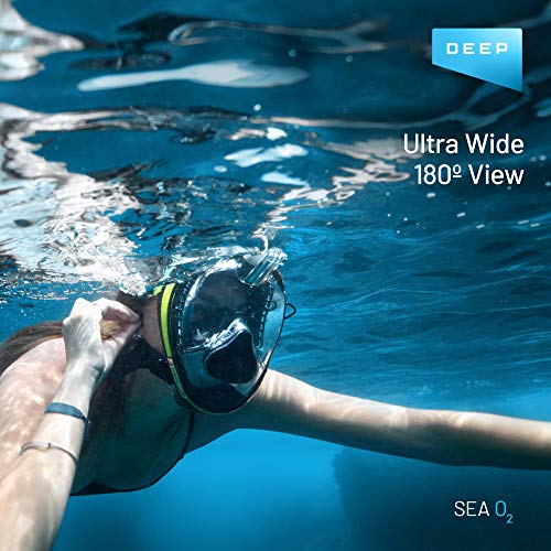 Deep Sea O2 | Only Full Face Snorkel Mask Designed to Protect Against Dangerous CO2 Build-Up for Adults & Kids | 180 View | Soft Nose for Diving | Anti-Fog | Camera Mount | Blue