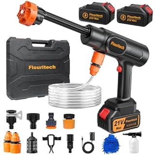Flouritech Cordless Pressure Washer, 1450PSI Portable Power Washer with 6-in-1 Nozzle, 21V Handheld Pressure Washer with 2 Rechargeable Power Batteries, Garden Hose Power Washer for Cars, All-Purpose