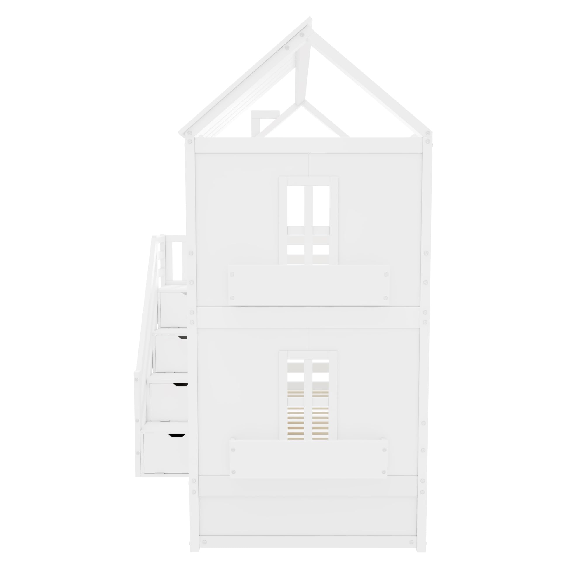 Dolamaní Letto a castello per 2 bambini, 90 x 200 cm, letto per fratelli con scale e cassetti e mensole, extra grande, legno di pino (bianco)