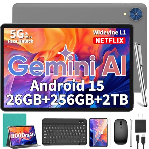 Image of Relndoo - 10.1 inch Android 15 tablet with keyboard, 24GB+256GB+2TB expandable, 2 in 1 tablets with keyboard case and stylus, Gemini AI, 8 cores, 8000mAh, 5G WiFi, GMS, GPS