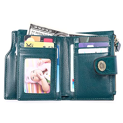 Women Small Bifold Wallets Genuine Leather RFID Blocking Purse with ID Window Zipper Card Holder Organizer Flap Bag3