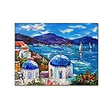  QITEX Peinture Murale d\'art L\'image Santorin Vue Mer Paysage Art Poster Toile Impression Huile Peinture Décoration Salle Esthétique Poste Toile Peinture Affiches 30x40cm (Sans cadre)