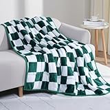 Kaisa Weighted Blanket 15 lbs Queen Size, Soft Cozy Flannel Weighted Blankets for Adults, Ultra Fuzzy Mosaic Print Green Checkered Heavy Blankets for Pressure Relief, Green, 60'x80'