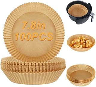 BYKITCHEN 100PCS Air Fryer Paper, 7.8 Inch Big Nonstick Disposable Air Fryer Liners, Round Parchment Paper for Air Fryer, Compatible with Ninja, Tower Cosori for Baking & Cooking