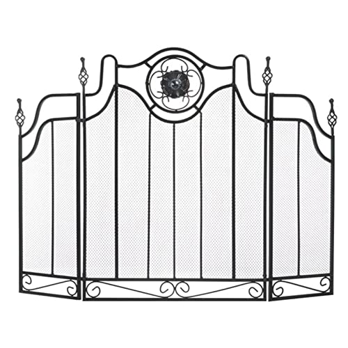 Protector de chimenea negro plegable de 3 paneles estilo vintage para estufa de leña 3